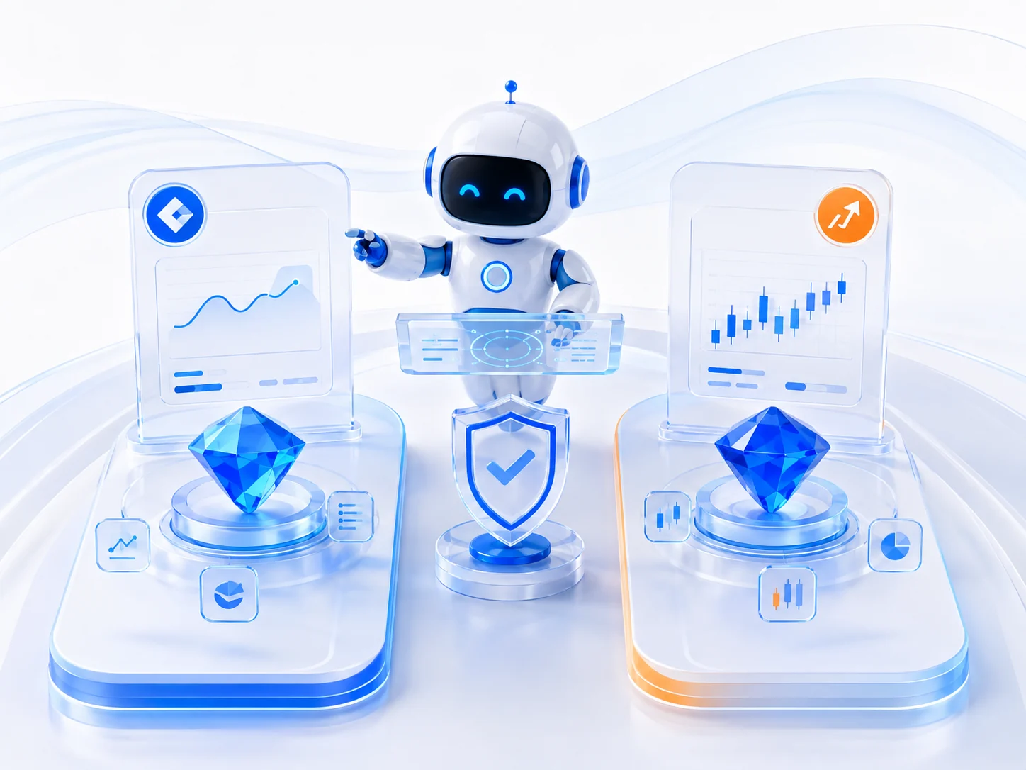 A blue-white digital asset workspace with separate Spot and Futures paths